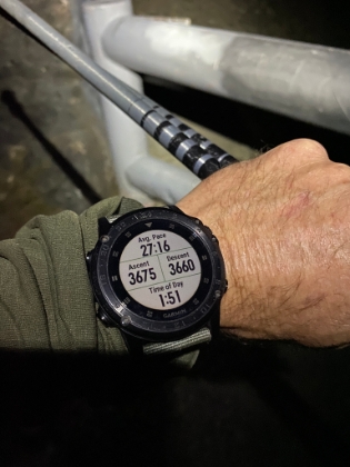 I made good time down in 1:32, with only one mild wipeout coming down the "choose your own adventure" section above the bowl. Total round trip time of  3:51 . Just under 9 miles and 4,000' of gain. For some reason, my watch consistenly measured low on elevation gain today compared to prior trips and compared to AllTrails.com. But a good start to the challenge. Now for the middle of the night drive to San Gorgonio...