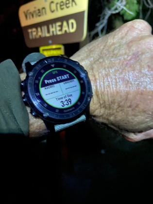 I managed to stay awake on the roughly 1hr 25min drive to the Vivian Creek trailhead. Then I had to swap out some gear, refill water, apply sunscreen, etc. I definitely lost time in these transitions between mountains. Some transition practice would have helped. But by 3:39am, I was ready to start up Gorgonio.