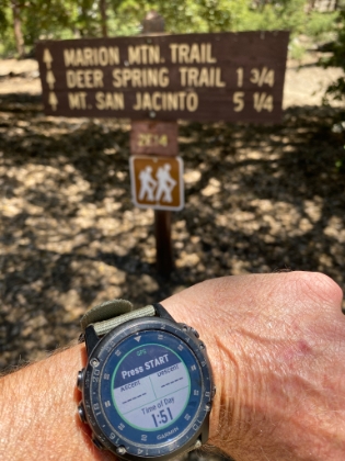 Then I had to make the drive out to San Jacinto and the Marion Mtn trailhead. 25 of the miles are winding mountain road, which I was really worried about having not slept in over 32 hours at this point. And I hadn't even slept well the night before that. My transition time was slower than I would have liked again, particularly since I was having stomach issues on Gorgonio and had to resolve that. But in just under 2 hours since finishing Gorgonio, I was ready to start up San Jacinto. The temperature was 86 degrees, which on a normal day wouldn't be too bad. But at this point in the adventure, it was brutal. I was starting to wish I had chosen the tram option.