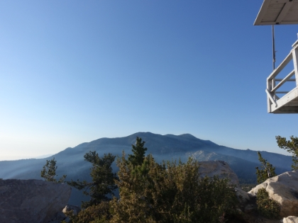 An eery evening mist floating up the valley below the San Jacinto summit as seen from Tahquitz Peak.