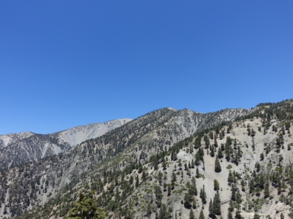 View of the summit and the ridgeline that the Devil's Backbone trail follows to the top.