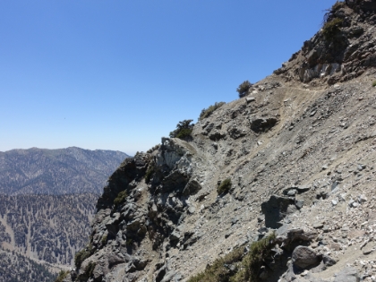 Now up to that traverse spot. There have been lots of deaths here in icy spring conditions, particularly from casual hikers taking the ski lift up and thinking they would go for a quick hike to the top. A slip here would almost certainly mean death even in dry summer conditions.