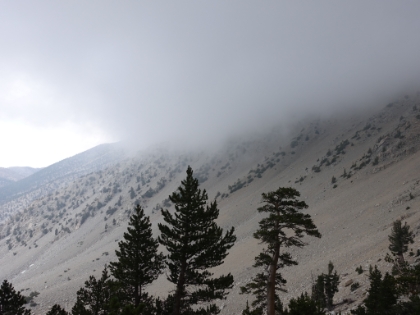 The storm slowly creeping down the bowl from Jepson Peak.