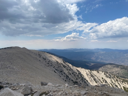 Made it to the top. Big Bear lake is just visible in the distance. Not a drop of snow on top this year. In a decently wet year, there would still be large patches up here.