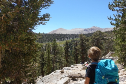 First view of Mt. Langley in the distance, one of the iconic California 14'ers. Our destination for the night would be at the base of that peak. It still seemed so far away.