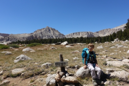 Taking a quick break at the top of a long climb from 10,400' up to over 11,000'. Aidan powered through the climb no problem. We decided not to take the offshoot here to Muir Lake and instead pressed on to Lakes 4 & 5.