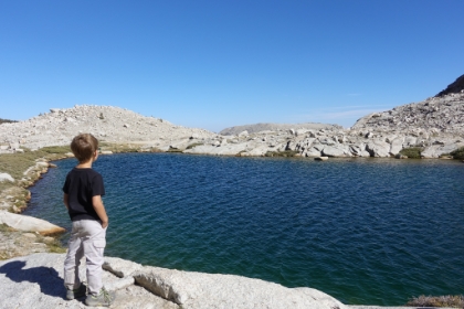Taking in Lake 4. The water is pretty choppy as the wind starts to kick up. We're both ready to setup camp and eat after 6 miles and almost 1,200' of gain for the day.