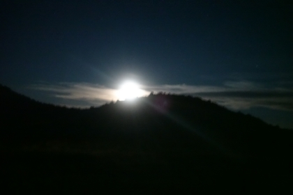 Moonrise from the tent. Aidan fell asleep before we even had a chance to play chess or checkers. I stared at the stars until they were faded out by the incredibly bright moon. We easily could have hiked without a headlamp that night.