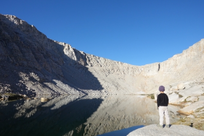 We sat for quite a while admiring Lake 4. Then it was time to see if we could get to that snow patch...