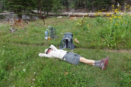 I jog back to the trailhead and find Dad kicking back waiting for me. I then realize that I dropped one of our collapsable water bottles somewhere along the way and have to jog all the way back to the stream to get it. The two trips added a couple miles to the day that I probably could have done without!