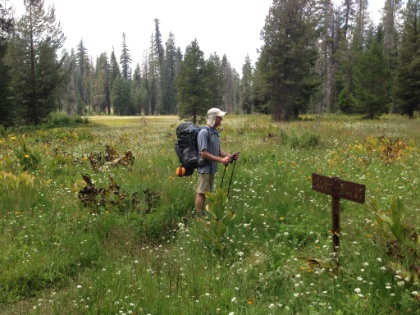 A little further along, we reach the Laurel Lake junction. We had hoped to find a stream to filter water before reaching this point, but no such luck. I ended-up ditching the pack and jogging down the Laurel Lake trail for about a half mile to what looked like a decent sized stream on the map.