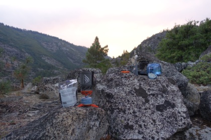 Our dinner table for the night. Like last night, we waited out the rain and then cooked a late dinner.