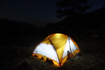 Glowing tent after sundown. End to another beautiful and eventful day.