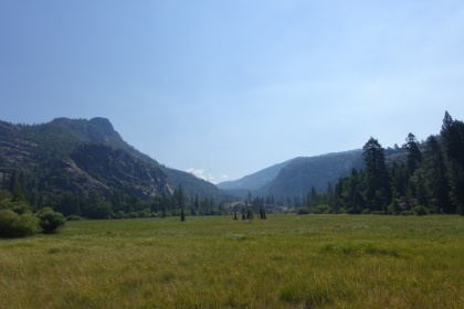 Heading back up the valley. At least it's a beautiful view. We finally realized that we had somehow got on the Vernon Lake trail, which meant there must be a junction heading South somewhere past the bushwacking section.