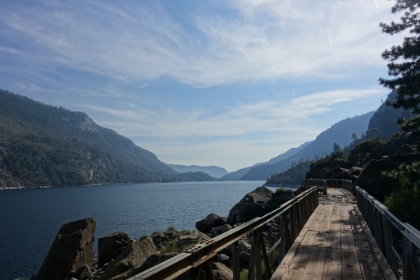 The viewing bridges in front of Wapama Falls. Evidently shrouded by mist in wet years.