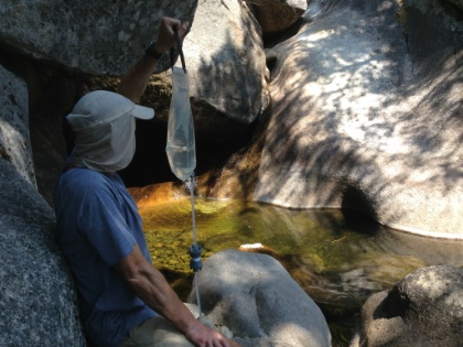 Fortunately there was a small pool above the bridge where we could filter water. We actually had to change the filter out because it was so clogged from yesterday's mucky filtering.