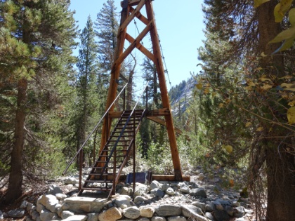 The bridge on the John Muir Trail crossing over Woods Creek. Definitely the coolest trail bridge I've been on.