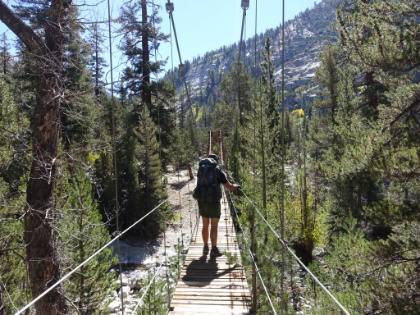 Dustin heading over the bridge. This bridge is like something straight out of Indiana Jones, swinging back and forth, creaking like crazy.