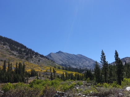Heading South down the JMT with Diamond Peak in the distance.