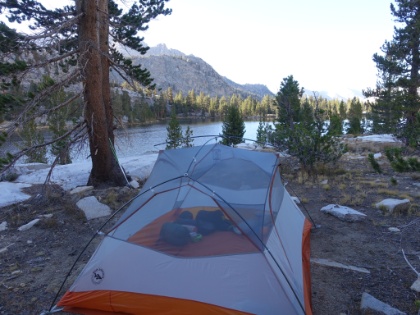 After scouting locations for a while, we decided on this prime location almost right on the lakeshore. It was Dustin's favorite campsite of the trip, and it's hard to disagree. We kept the rainfly off and had a great view of the stars from our sleeping bags.