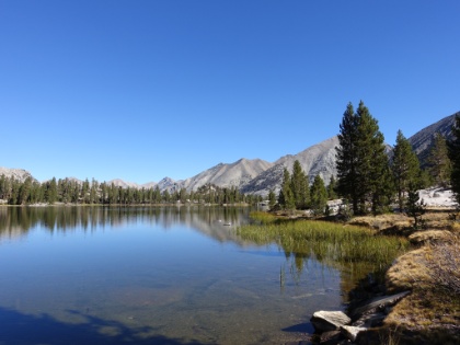 One last look at Arrowhead Lake from our breakfast spot, then we break down camp and head out. It's another perfect, cloudless day. The temperature easily rose 20 degrees as soon as the sun hit the lake.