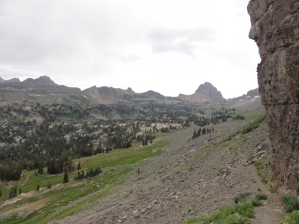 Heading down the "Sheep Steps" section of the trail, now about halfway down into the Alaska Basin.