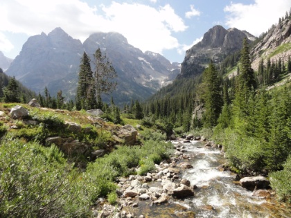 A look downstream from the bridge back towards the Grand Teton.