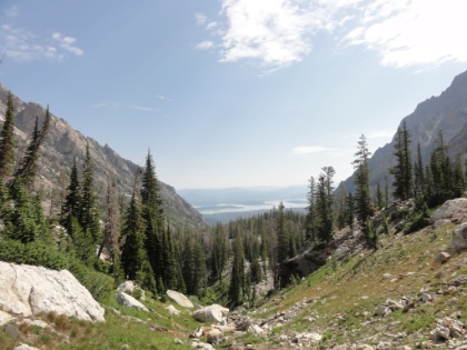 A look down Paintbrush Canyon at  Jackson Lake.