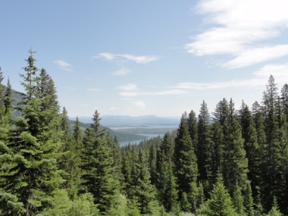 Leigh Lake in the foreground with Jackson Lake further in the distance.