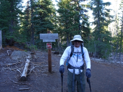 Dr. Rock at the start of our adventure from the Lava Camp trailhead. It's 29 degrees as we get started, with lots of frost.