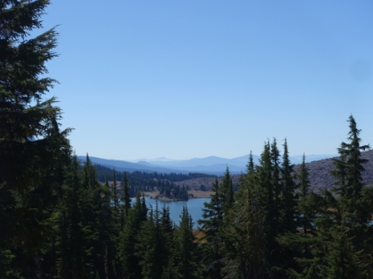 Our first view of the Green Lakes. I love the layers of hazy mountains in the background behind the lake.