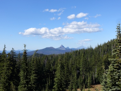 First view of one of the quntissential Central Oregon landscapes. Mt. Washington, Three Fingered Jack, and Mt. Jefferson.