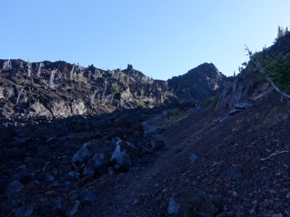 The trail ascending through the lava flow.
