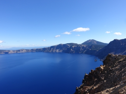 It's the deepest lake in the United States at 1,946' and 9th deepest in the world. This area averages 44 feet of snow per year, so there's decent snowmelt even in a record dry year. The little outcropping of rock on the Eastern edge of the lake is called the Phantom Ship.