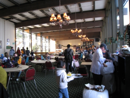 After making it down to the bottom of the hill from the lodge I decided to save the round trip for another day. Navigating the steep snow in the dim light was more than I felt like for the day. So I headed back to the (very warm) lodge. Problem now is that I only have $20 on me. The tram down is $12 and taxi back to my car would be $20-$30. I had read that it was only a few miles from the tram to the Museum, but the ranger confidently said it was upwards of 10 miles. And I certainly didn't feel like walking (or hitchhiking) 10 miles of highway.