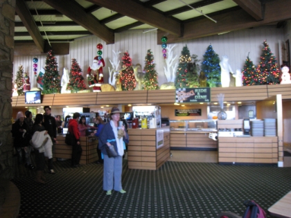 There is a full cafe, bar, gift shop, etc. here. People are eating huge hamburgers and it's really warm in here. Am I seriously considering hiking back down 8500' in the cold (and soon to be dark) when I could be down in 20 minutes on the tram? Yes, stupidly enough, I am.