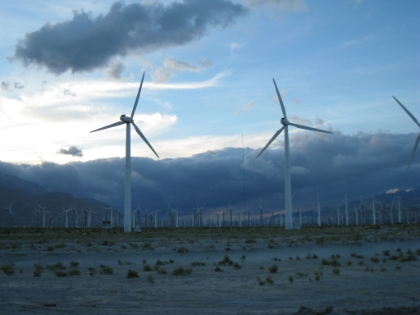 I made it down. The tram ride was just a wee bit easier than the hike would have been!  The taxi ride ended-up being $22 plus tip. It's now about 4:00pm and I'm headed-back home. Here's a look out the car window at the windmill farms.