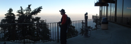 Dad on the lodge balcony looking down at Palm Springs 8000' below.   View Full Size