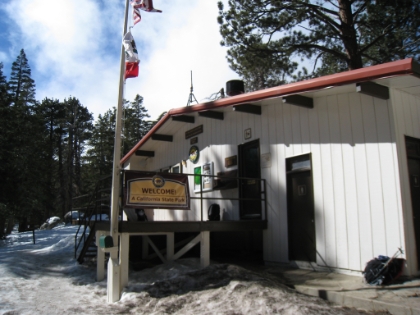 This is the official Long Valley ranger station. I guess the little room in the lodge is just a sattelite station. You have to get your day-use permit here to continue up the mountain. When I told the ranger I was headed for the summit, he warned be that the storm was coming in faster than they originally thought it would. He also said it could still be blue skies on this side of the ridge and then in an instant the storm would break over the ridge and start dumping snow, and I would not want to get caught in that. I thought it sounded fun...