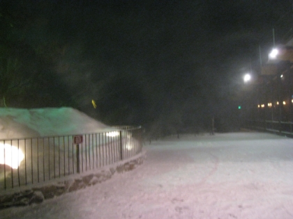 A look out from the balcony at the lodge. No amazing views of Palm Springs this time.  Just howling winds and freezing temps. I eat a huge dinner at the lodge, lounge around for a while, and then head down the tram. An old couple notices all my gear and starts asking me a lot of questions about my day. They're amazed I do this for fun. Next time I will summit!