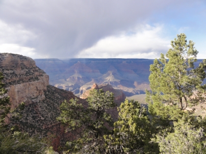 Our first view of the canyon from Grand Canyon village near Bright Angel Lodge. My adrenaline immediately stars pumping for the next day's run! I hadn't been here since I was a kid and only had vague memories of that YMCA trip. I had been toying with the idea of doing a Grand Canyon run as a build-up to my first 50M ultra.  Originally I was considering only doing R2R but was afraid it might be somewhat anti-climatic after all the time and cost involved in making the trip. And the logistics of getting back from the North Rim are a nightmare (it's a 4 1/2 hour drive and the park shuttle and other North Rim services don't start running until May 15th). So I figured I'd go all in and shoot for R2R2R.