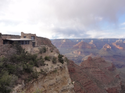 The famous gift shop at Grand Canyon village practically built into the cliff wall. My nervousness about the run is starting to fade as I soak in the amazing views.  This was a fairly spontaneous trip, but everything has come together pretty well so far. The timing is tight though. I had a 50K trail race just over a week earlier and have my first 50M ultra in less than two weeks. R2R2R is probably not the best way to taper before an ultra.