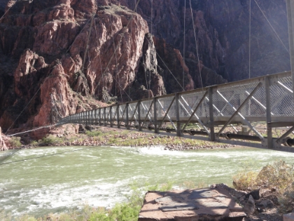 Back at the Colorado River. The run down to Cottonwood Camp was pretty uneventful, the 6000' drop went by fast. The run from Cottonwood back to The Box though was tough and I started to have the first signs of hitting the wall. But the awe of running back through The Box, and now seeing the river again, has me re-energized. Every so often I encounter a hiker or backpacker that asks what hike I did today, and I tell them about R2R2R, and their reaction gives me a good boost.