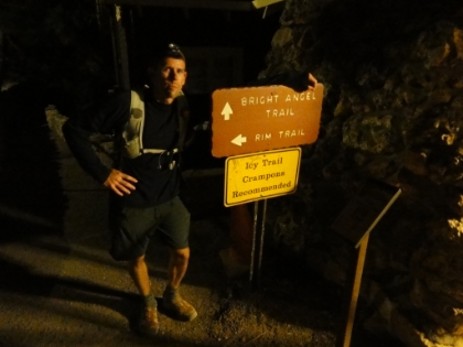 Made it!! The Bright Angel trailhead at 6860'. The official time is 8:50pm, for a total R2R2R round-trip time of 14:57. Almost a full hour off my goal. But considering the long breaks, sightseeing, and 300 pictures I took, I'm satisfied. I definitely learned a lot of lessons for next time. My dad has been waiting for me for a while now, having succuessfully completed his rim-to-river-to-rim hike. He was evidently worried (he worries too much about my adventures), but I made it none the worse for wear. Now it's time for food and sleep!