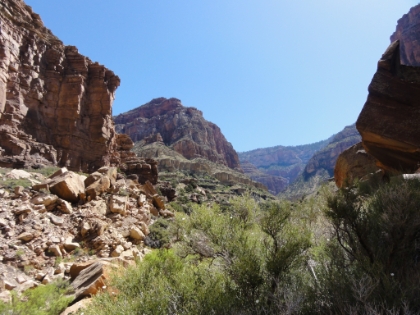 Finally reaching the end of the valley and getting ready to turn Northwest to follow Roaring Springs Canyon up to the North Rim.