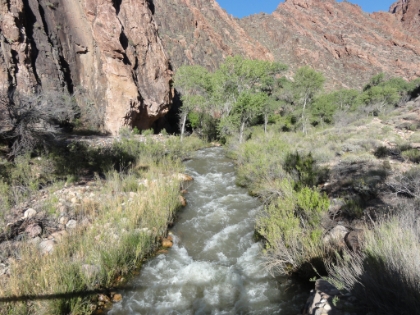 A look at Bright Angel creek from on top of of the small bridge that crosses over it in the camp.
