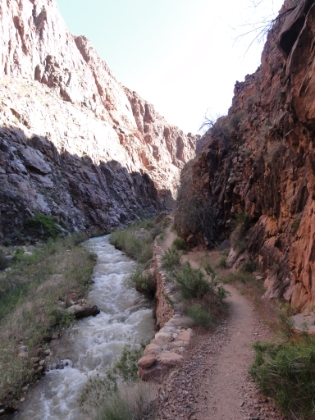 There are several places where the canyon is only as wide as the creek and the trail.