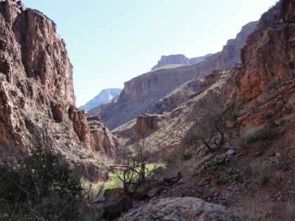 Leaving The Box. This area reminds of a red version of Yosemite Valley. From here, the North Kaibab trail continues to Cottonwood Camp and then Roaring Springs and the North Rim.