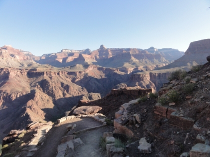 The switchbacks dropping into the Inner Gorge. Brief glimpses of the Colorado River have been visible for a while now and are starting to become more frequent.