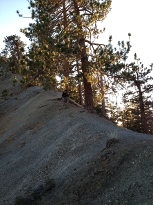 Dad heading down the Backbone Trail from Pine Mtn. You don't want to slip here.